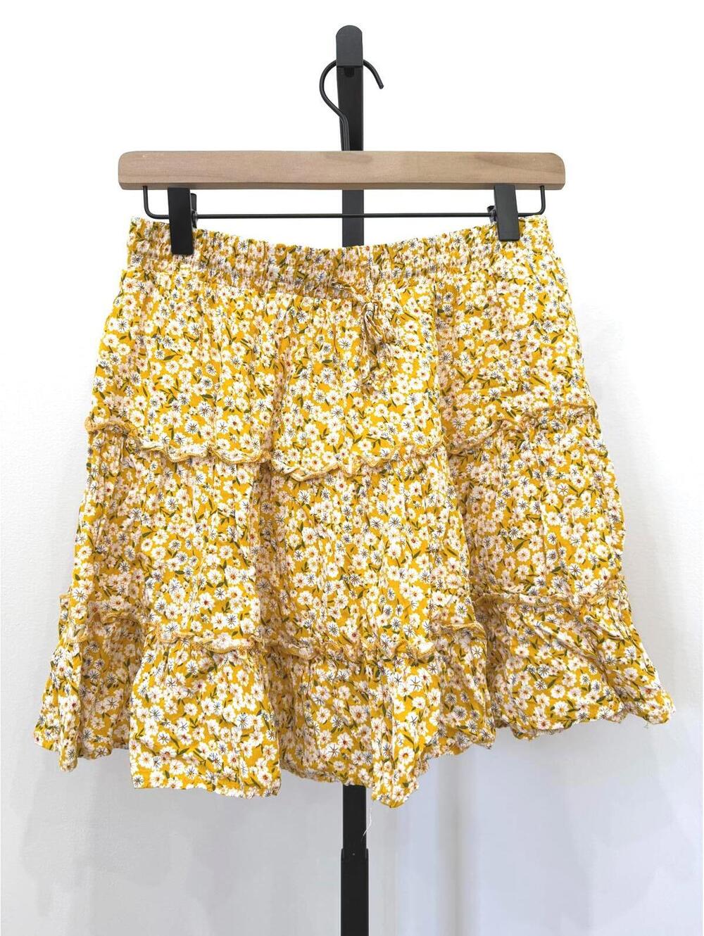 Alelly Yellow Floral Tiered Skirt Medium